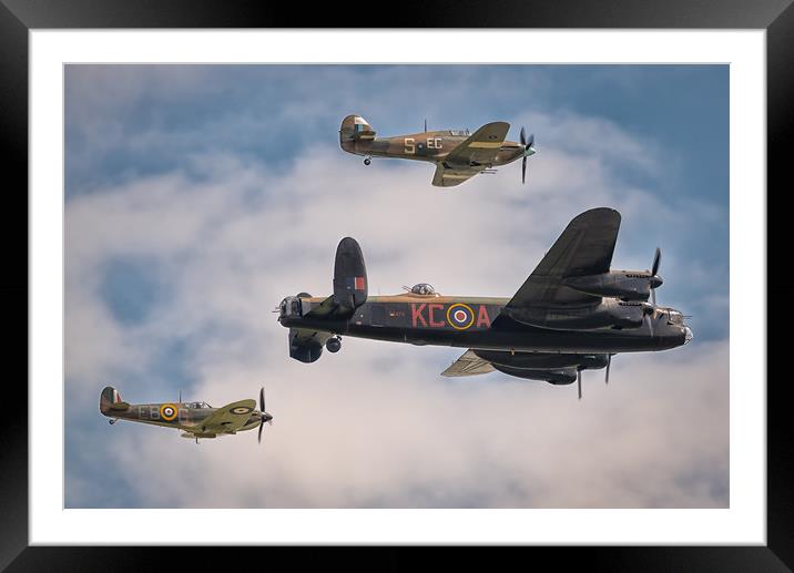 Lancaster Bomber PA474 with Hurricane and Spitfire Framed Mounted Print by Andrew Scott