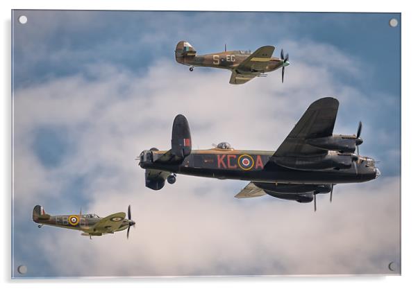 Lancaster Bomber PA474 with Hurricane and Spitfire Acrylic by Andrew Scott
