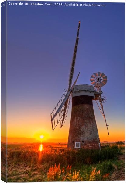 Sunset at Thurne mill Canvas Print by Sebastien Coell