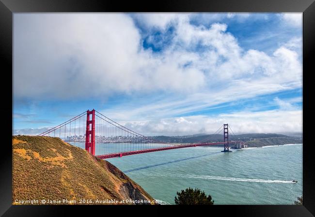 The world famous Golden Gate Bridge in San Francis Framed Print by Jamie Pham