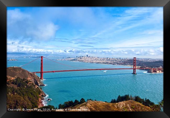 The world famous Golden Gate Bridge in San Francis Framed Print by Jamie Pham