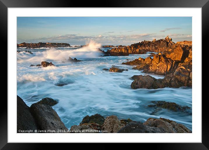 Rocky Asilomar Beach in Monterey Bay at sunset. Framed Mounted Print by Jamie Pham