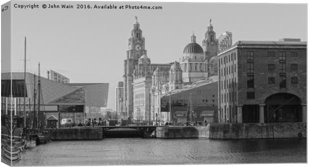 Royal Albert Dock, Liverpool (Black and White) Canvas Print by John Wain