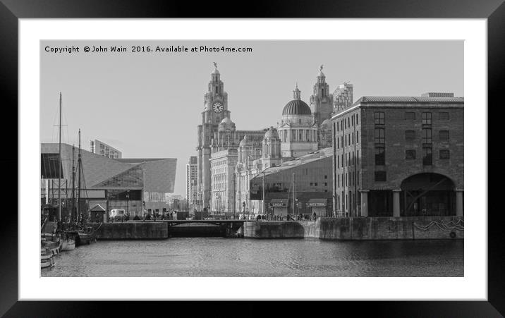 Royal Albert Dock, Liverpool (Black and White) Framed Mounted Print by John Wain