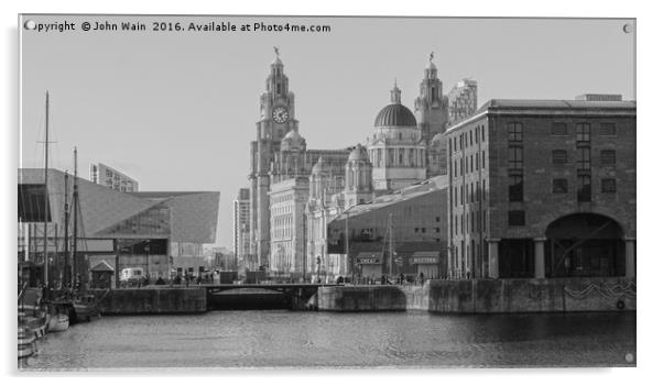 Royal Albert Dock, Liverpool (Black and White) Acrylic by John Wain