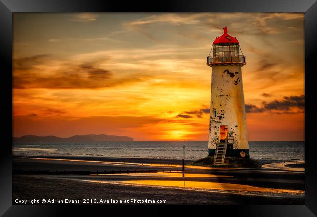 Sunset At Talacre Lighthouse Framed Print by Adrian Evans