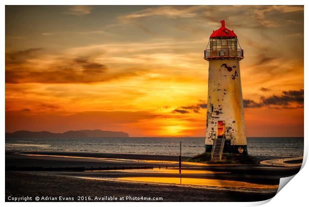 Sunset At Talacre Lighthouse Print by Adrian Evans