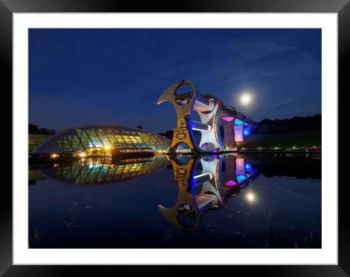 The Falkirk Wheel at night.  Framed Mounted Print by Tommy Dickson