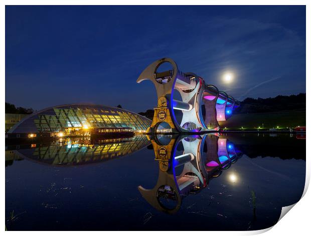 The Falkirk Wheel at night.  Print by Tommy Dickson