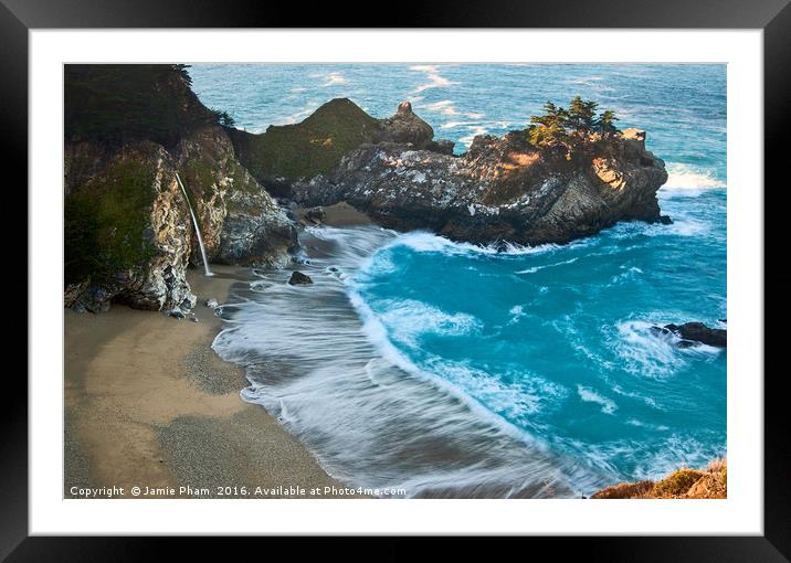 Beautiful McWay Falls along the Big Sur Coast. Framed Mounted Print by Jamie Pham