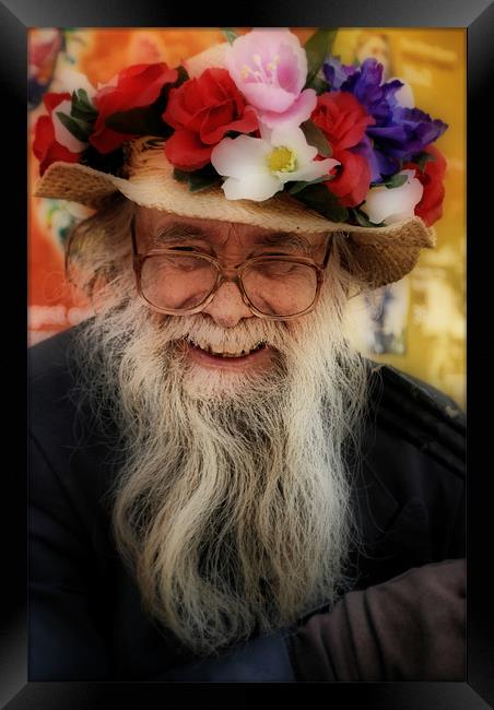 Flower Hat Man Framed Print by Karen Martin