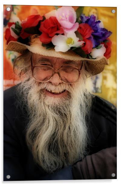 Flower Hat Man Acrylic by Karen Martin