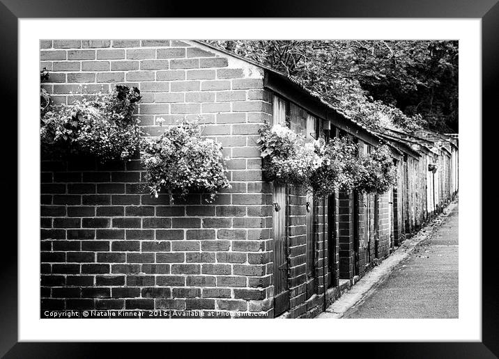 Outhouses All in a Row - Black and White Framed Mounted Print by Natalie Kinnear
