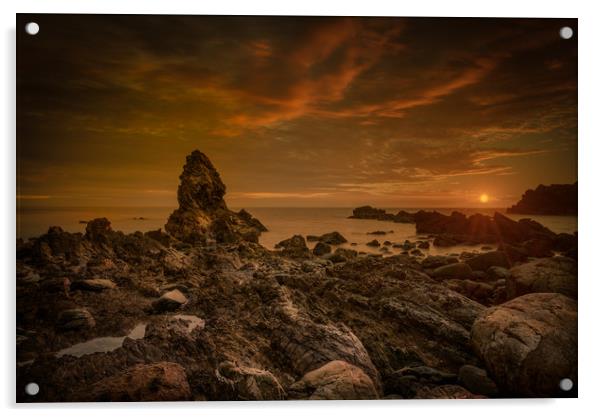 Porth Saint Beach at Sunset. Acrylic by Natures' Canvas: Wall Art  & Prints by Andy Astbury