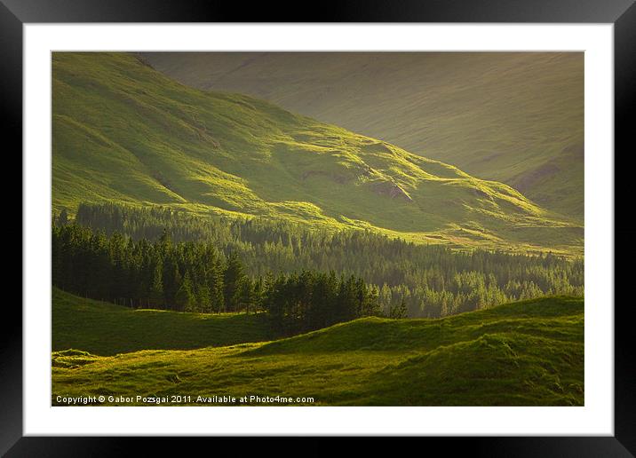 Sunlit green Scottish landscape Framed Mounted Print by Gabor Pozsgai
