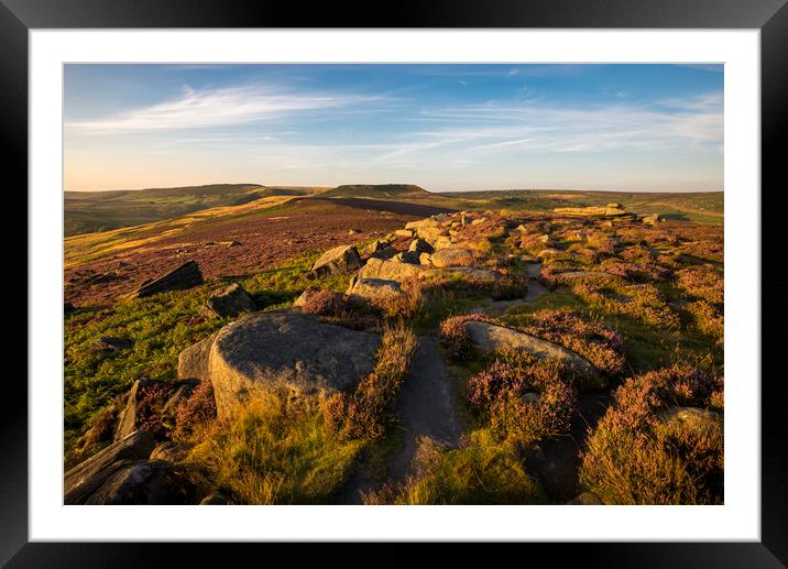 Summer sunset on Hathersage Moor Framed Mounted Print by Andrew Kearton