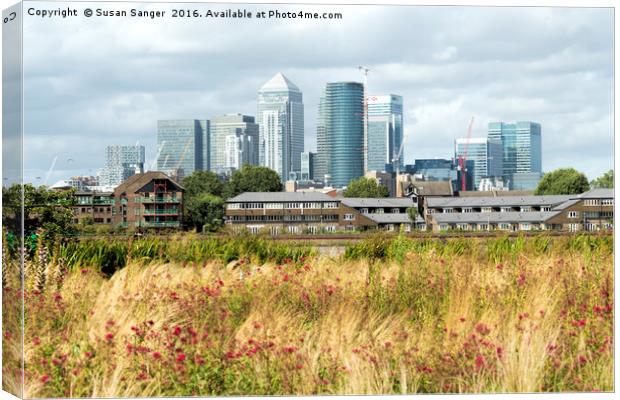 London Docklands view from Greenwich Canvas Print by Susan Sanger