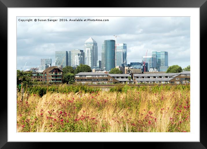 London Docklands view from Greenwich Framed Mounted Print by Susan Sanger