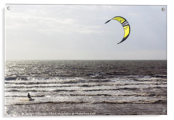 Kiteboarding at Cleveleys Acrylic by Joseph Clemson