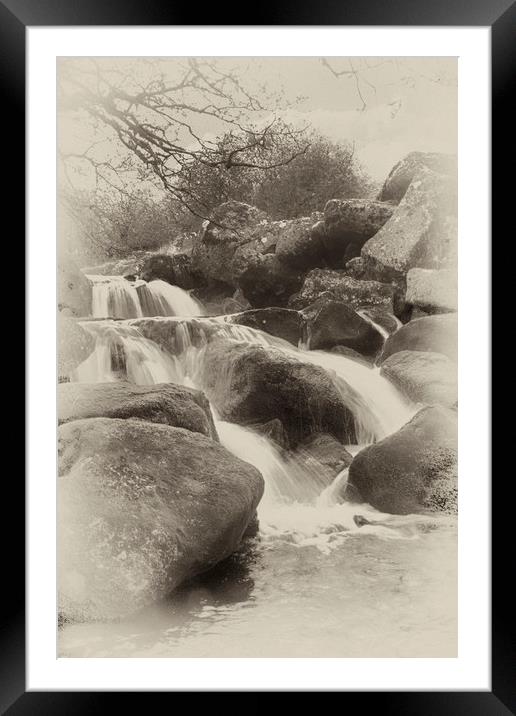 Vintage look waterfall Framed Mounted Print by Images of Devon