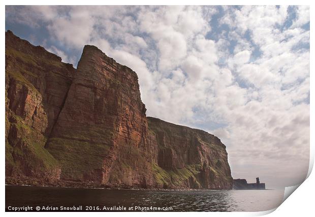 St Johns Head and the Old Man of Hoy Print by Adrian Snowball