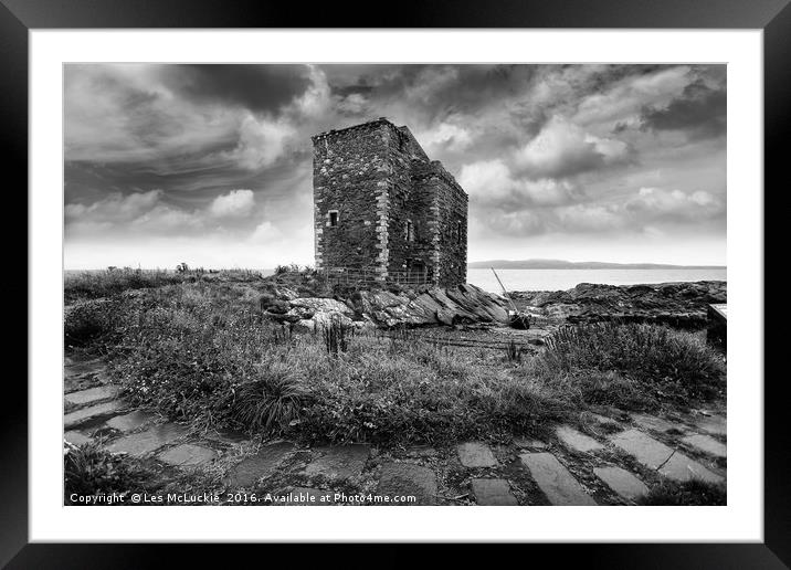 Majestic Portencross Castle overlooking the rugged Framed Mounted Print by Les McLuckie