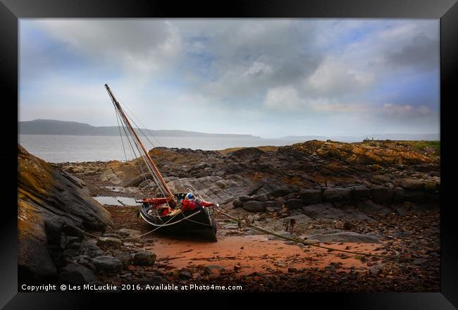 Majestic Sailboat at Portencross Harbour Framed Print by Les McLuckie