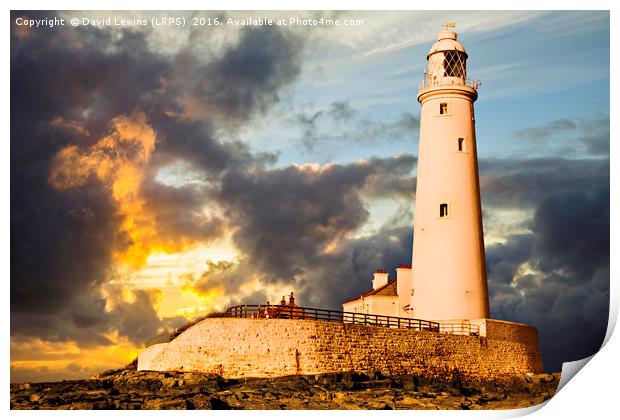 The Setting Sun, St. Mary's Lighthouse. Print by David Lewins (LRPS)