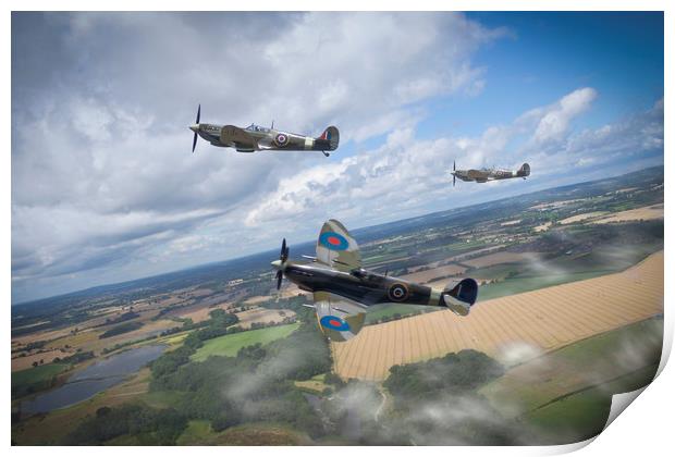 Spitfires on patrol Print by George Cairns