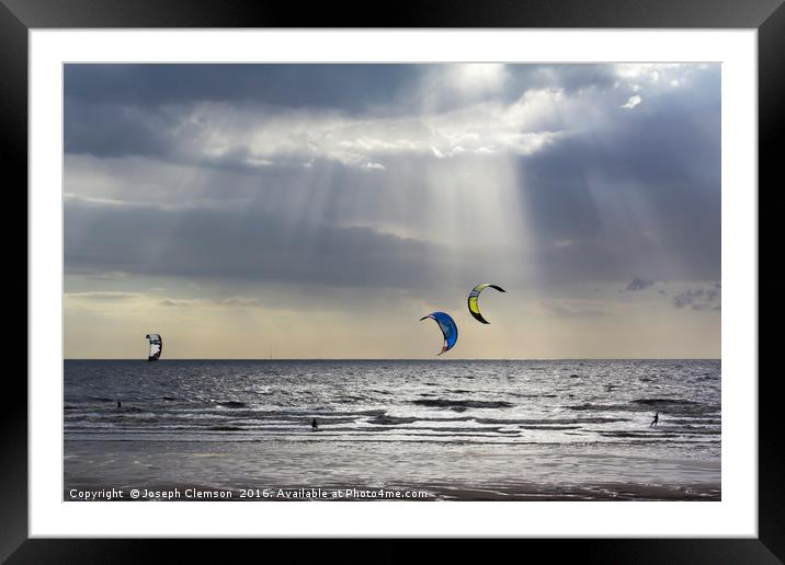 Kiteboarders at Cleveleys Framed Mounted Print by Joseph Clemson