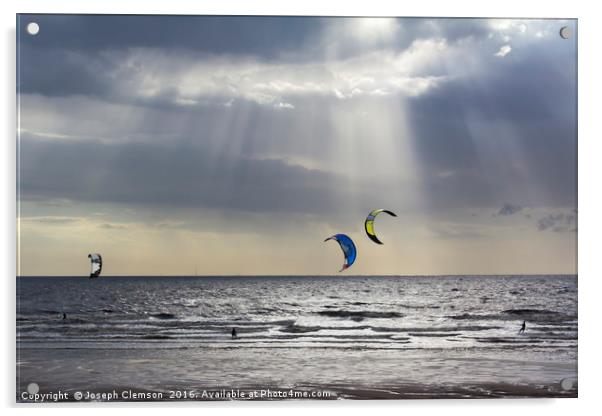 Kiteboarders at Cleveleys Acrylic by Joseph Clemson