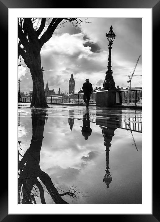 Rainy London  by the Thames Framed Mounted Print by George Cairns
