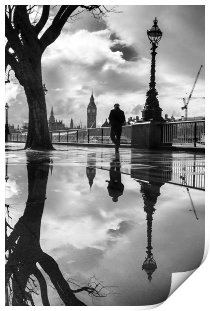 Rainy London  by the Thames Print by George Cairns