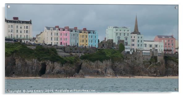 Tenby from the Sea Acrylic by Jane Emery
