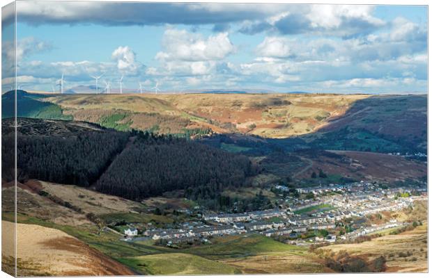 Looking Down on Cwmparc in the Rhondda Valley  Canvas Print by Nick Jenkins