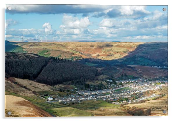 Looking Down on Cwmparc in the Rhondda Valley  Acrylic by Nick Jenkins