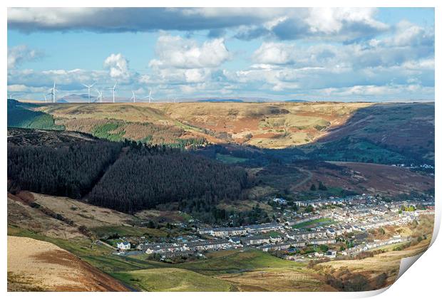 Looking Down on Cwmparc in the Rhondda Valley  Print by Nick Jenkins