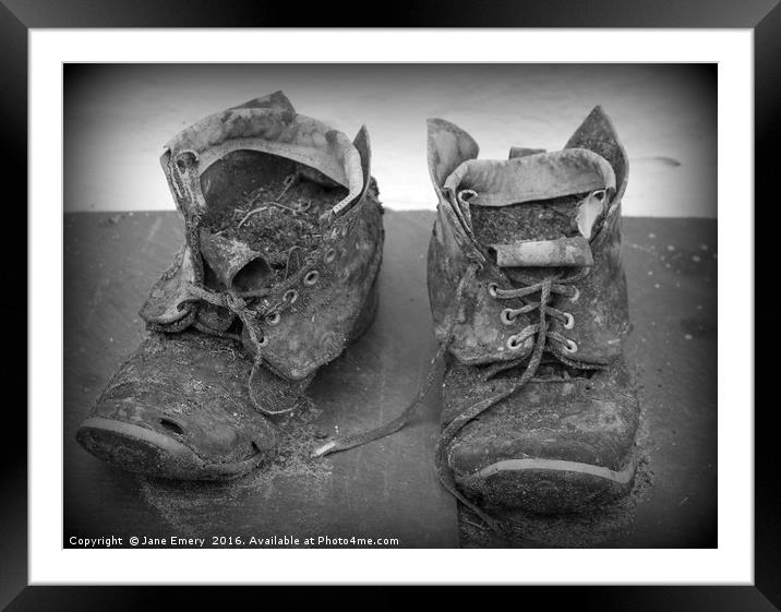 Old Worn Out Boots Framed Mounted Print by Jane Emery