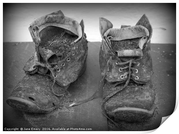 Old Worn Out Boots Print by Jane Emery