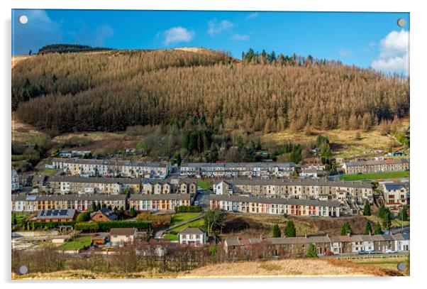 Looking Down onto Cwmparc in the Rhondda Acrylic by Nick Jenkins