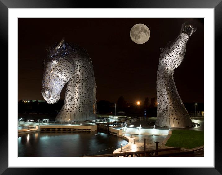 Full moon at the Kelpies. Framed Mounted Print by Tommy Dickson