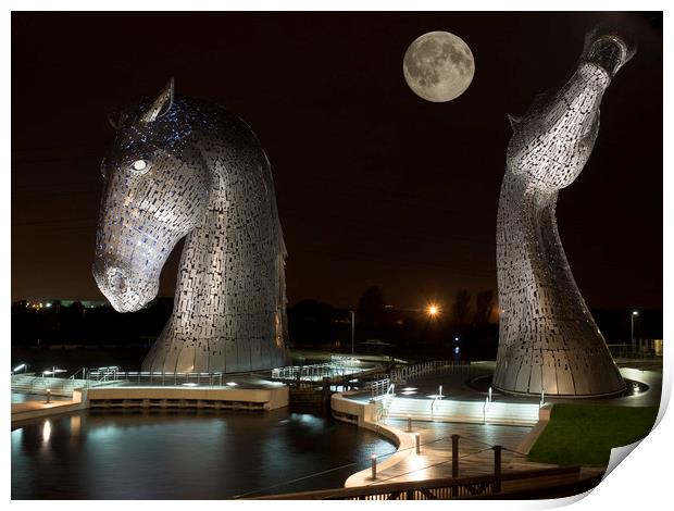 Full moon at the Kelpies. Print by Tommy Dickson