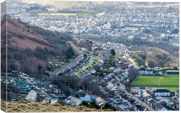 Llwynypia and Tonypandy from Penrhys Canvas Print by Nick Jenkins