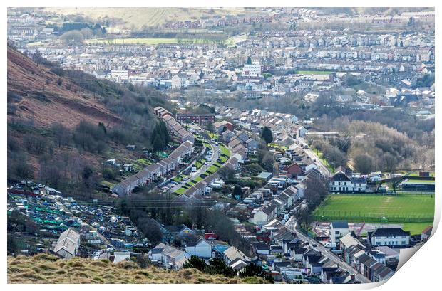 Llwynypia and Tonypandy from Penrhys Print by Nick Jenkins