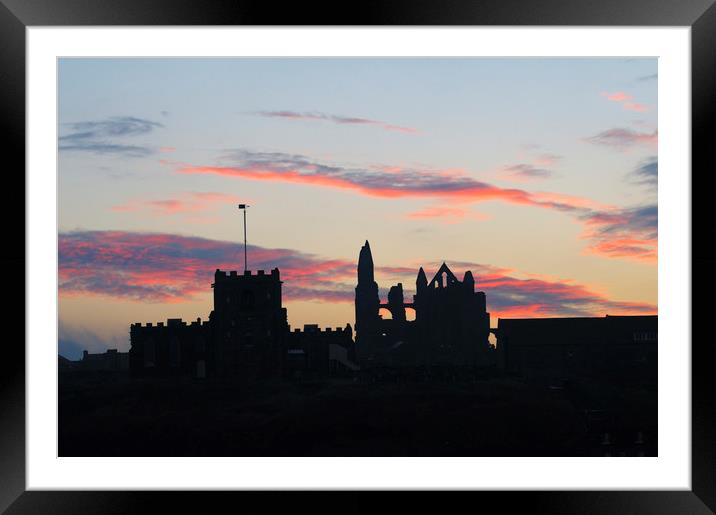 Whitby Abbey and St Mary's Church at sunrise Framed Mounted Print by Chris Harris