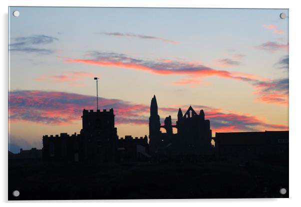 Whitby Abbey and St Mary's Church at sunrise Acrylic by Chris Harris