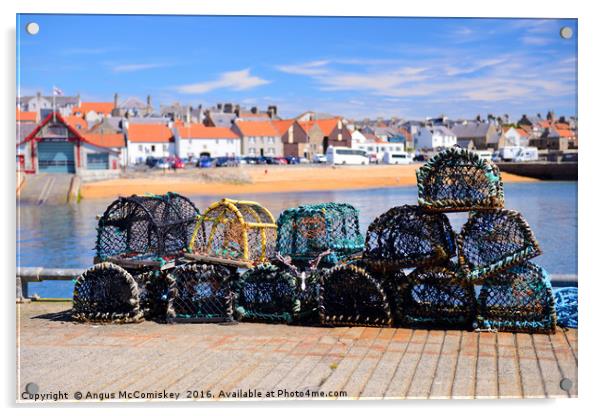Lobster pots on quayside at Anstruther Acrylic by Angus McComiskey