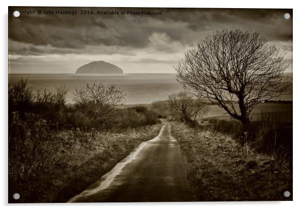 Ancient volcanic island off Scottish coast Acrylic by John Hastings