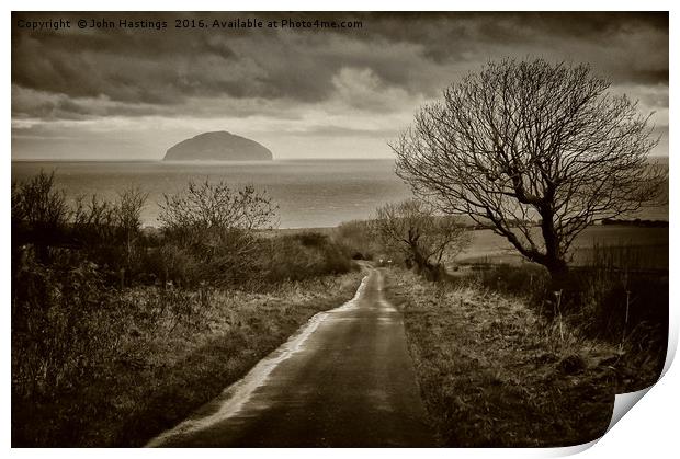 Ancient volcanic island off Scottish coast Print by John Hastings