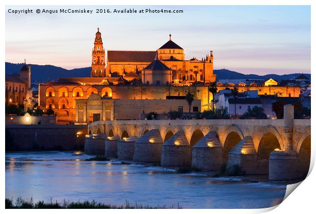 Cathedral Mosque and Roman Bridge at dusk Print by Angus McComiskey
